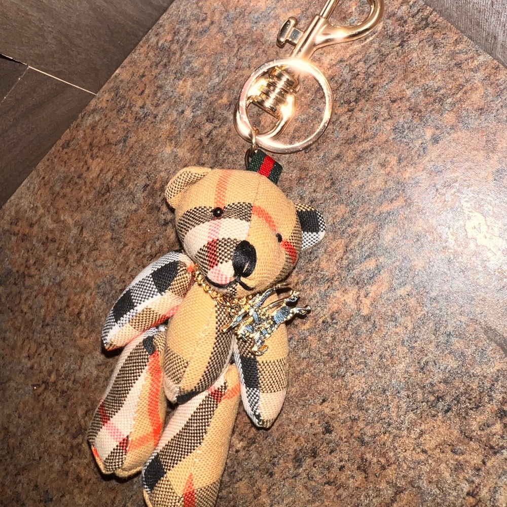 Bear plaid keychain purse accessory